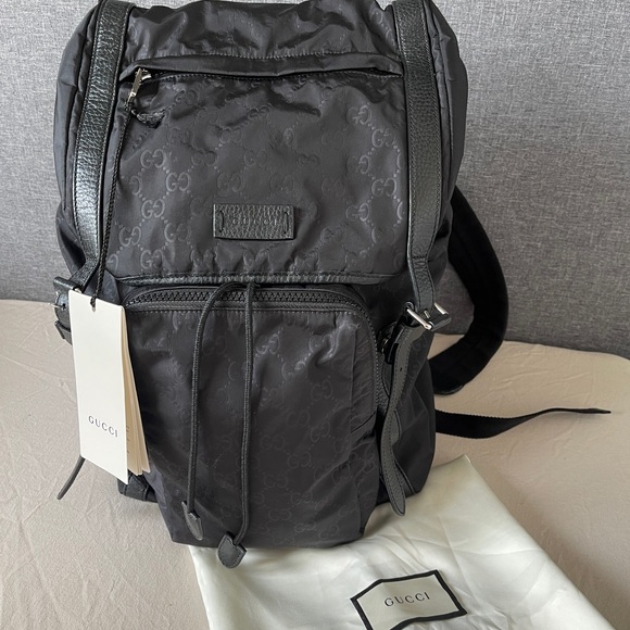 Gucci backpack in black monogram nylon canvas and leather with sivler hardware - Picture 4 of 11
